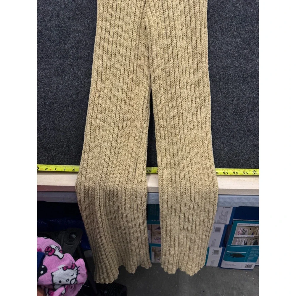 Free People Beach Knit Ribbed Overalls Tan Beige XS Wide Leg Tie Back Jumpsuit